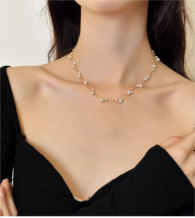 【023】【SALE】マーメイドテイスト スパークリングパールチェーン 鎖骨に光る特別感🌟