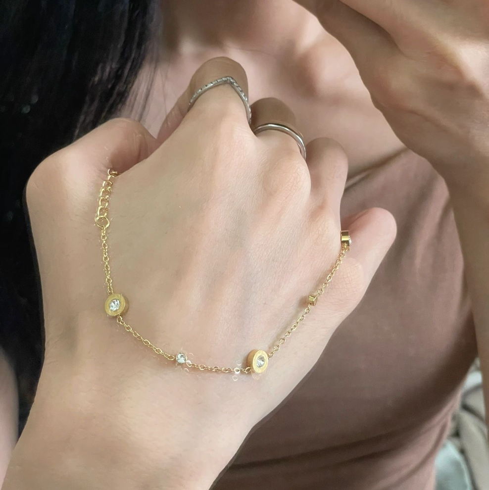 【22】【31】人気 トレンド ローマ数字ジルコニアダイヤ カラーお選び ブレスレットステンレス