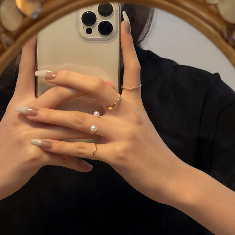 【058】パール付きスタッキングリング4点セット