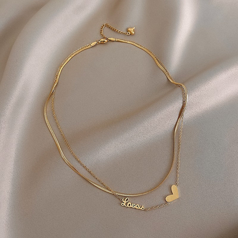 【056】【恋人向け】ラブハート 2連チェーン ネックレス ~ダブルレイヤーで立体感~