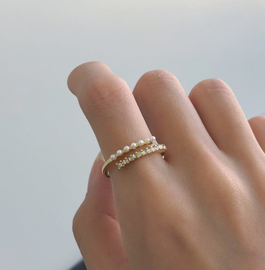 【053】スパイラルツインリング パール＆ダイヤモンドリング