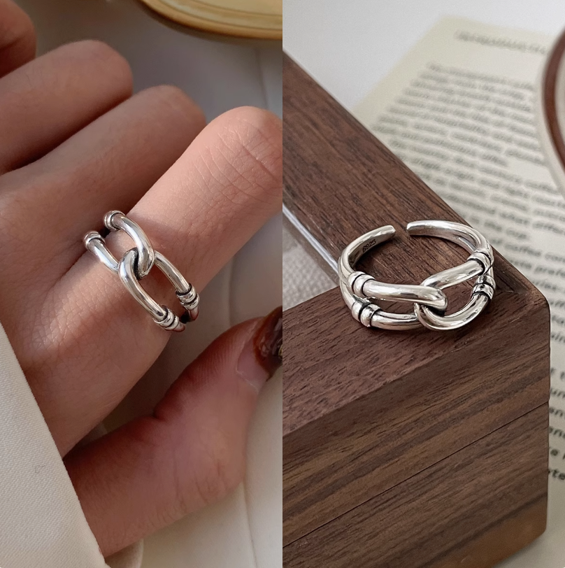 【003】韓国発 インスタ映えするミニマルチェーンリング S925シルバー製 レディース