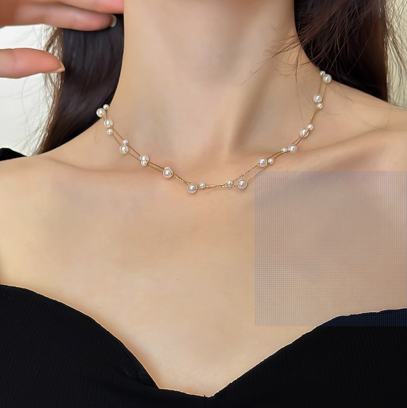 【023】【SALE】マーメイドテイスト スパークリングパールチェーン 鎖骨に光る特別感🌟