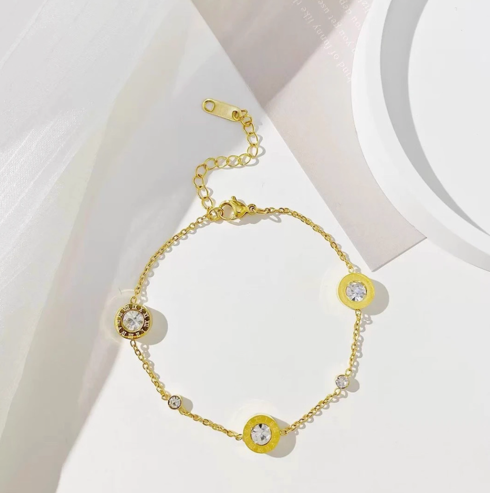 【22】【31】人気　トレンド　ローマ数字ジルコニアダイヤ　カラーお選び　ブレスレットステンレス