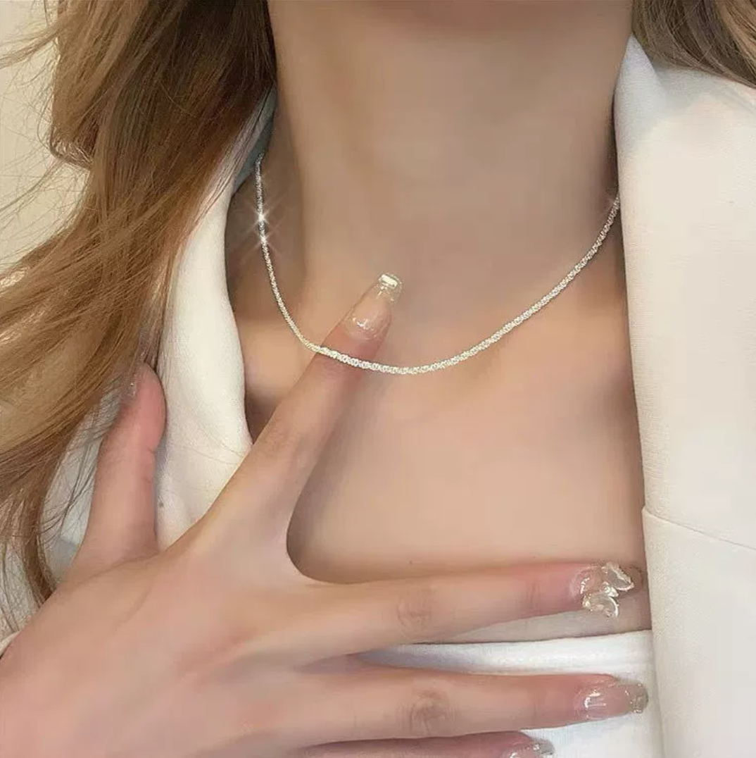 【014】シルバーネックレスチェーン キラキラモデル