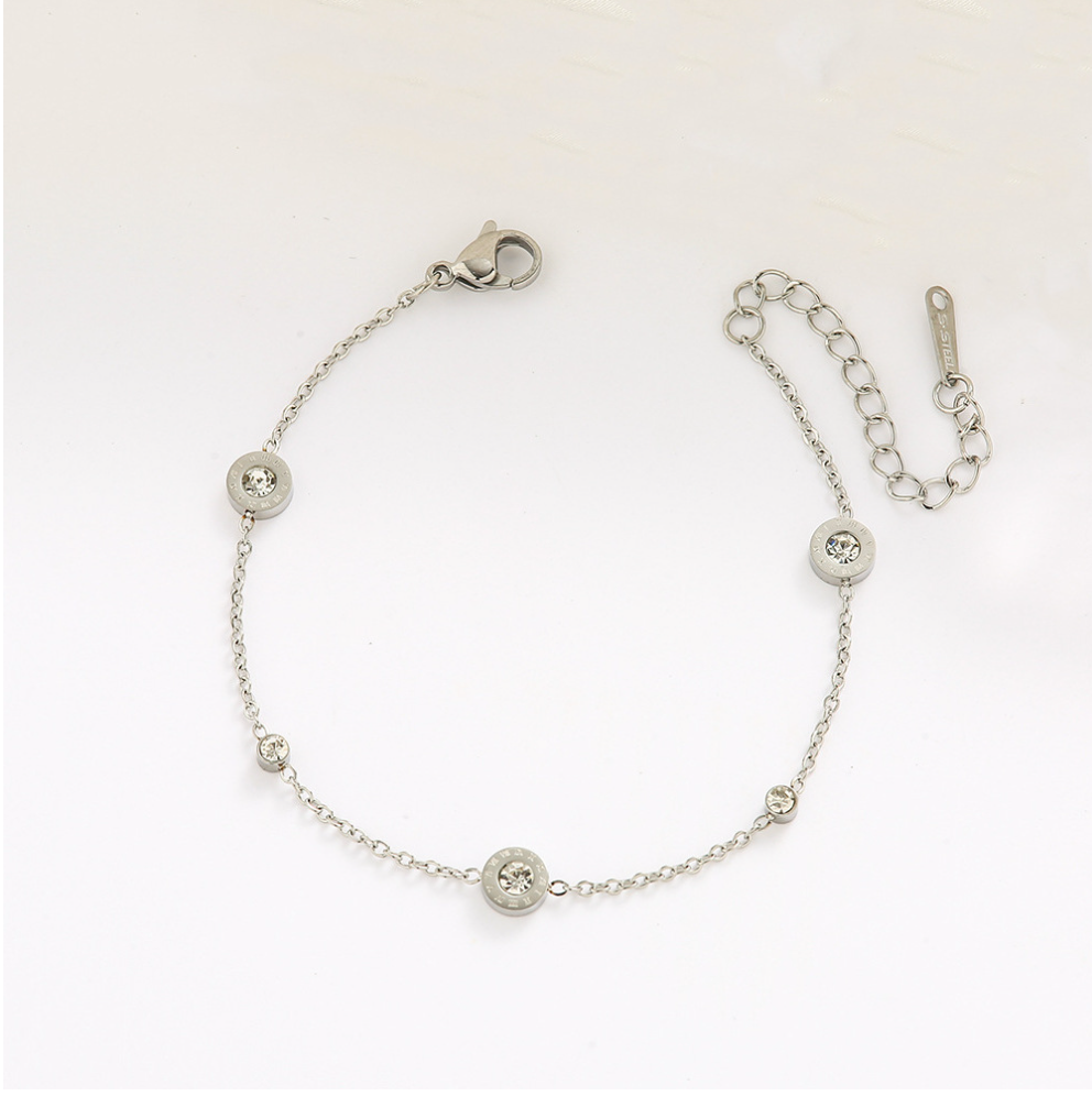 【22】【31】人気　トレンド　ローマ数字ジルコニアダイヤ　カラーお選び　ブレスレットステンレス