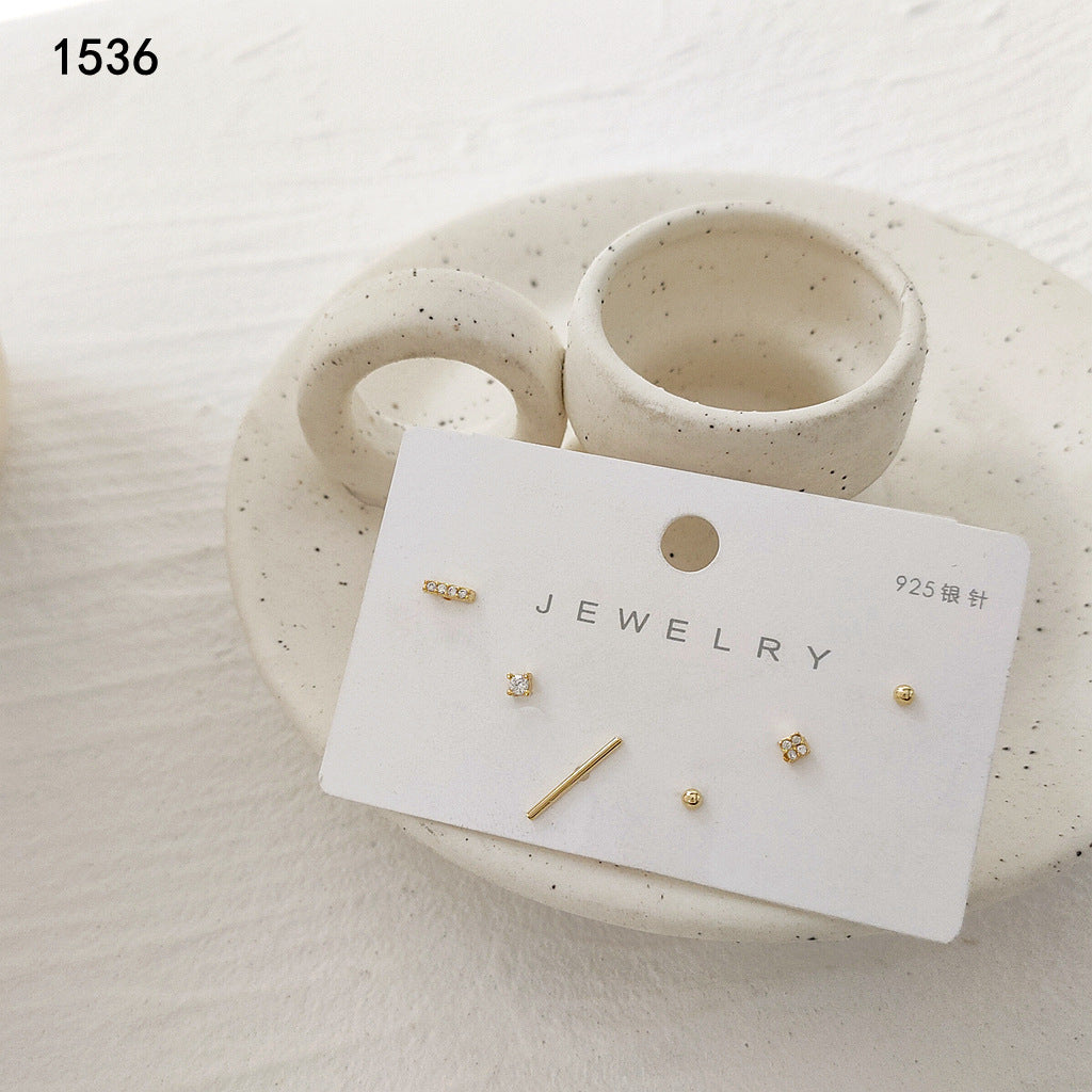 925シルバーピアス ジルコニア6点セット ミニマルデザイン